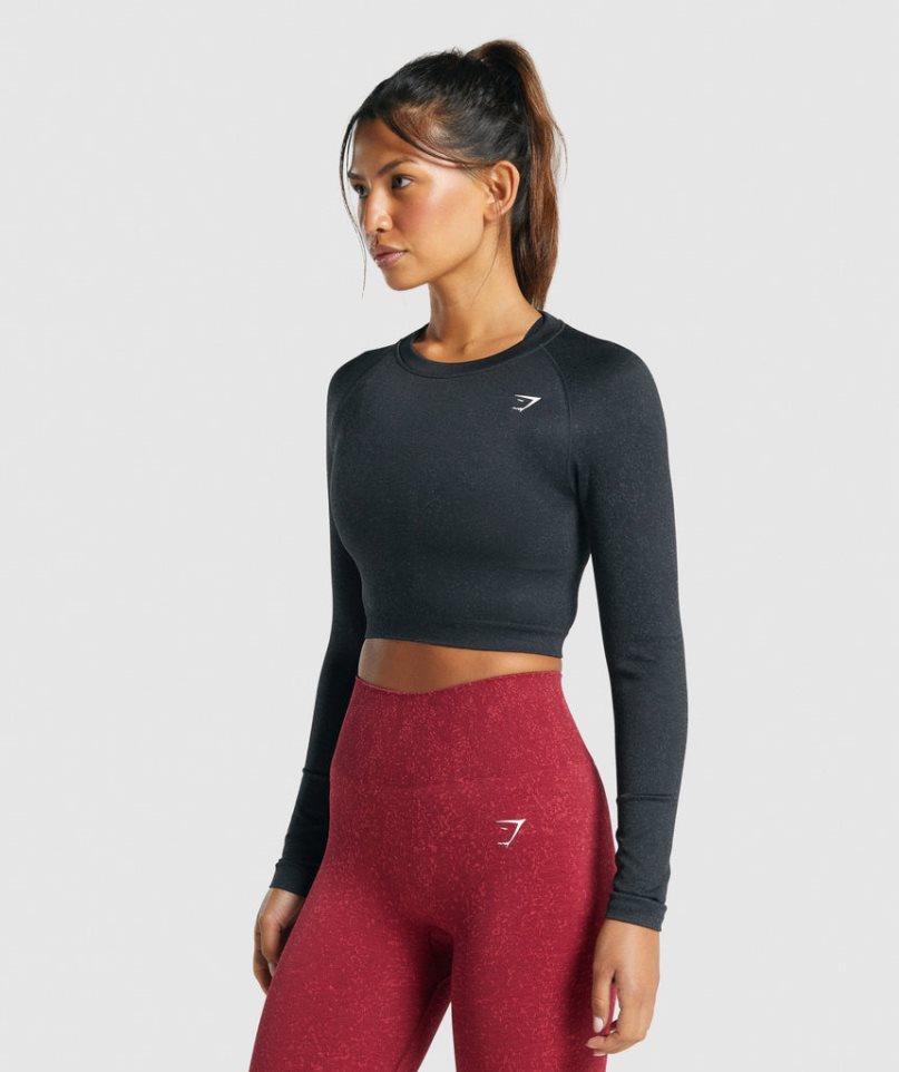 Przycięte Topy Gymshark Adapt Fleck Seamless Long Sleeve Damskie Czarne | PL 301RIJ